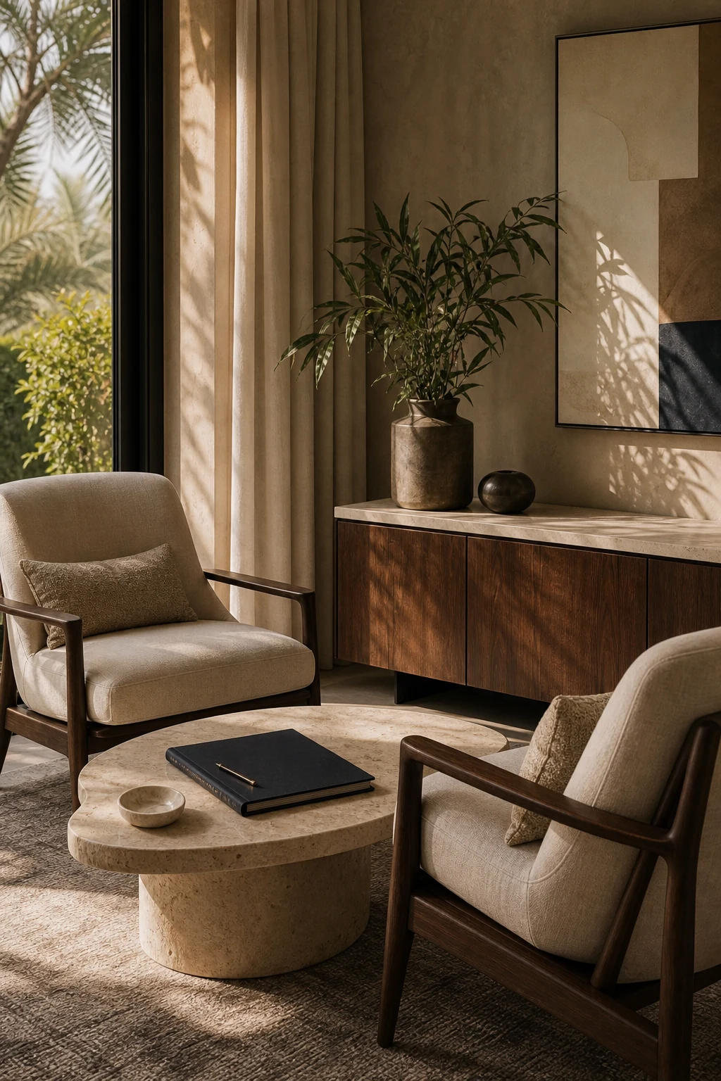 A quiet private consultation setting with two chairs and a property folder