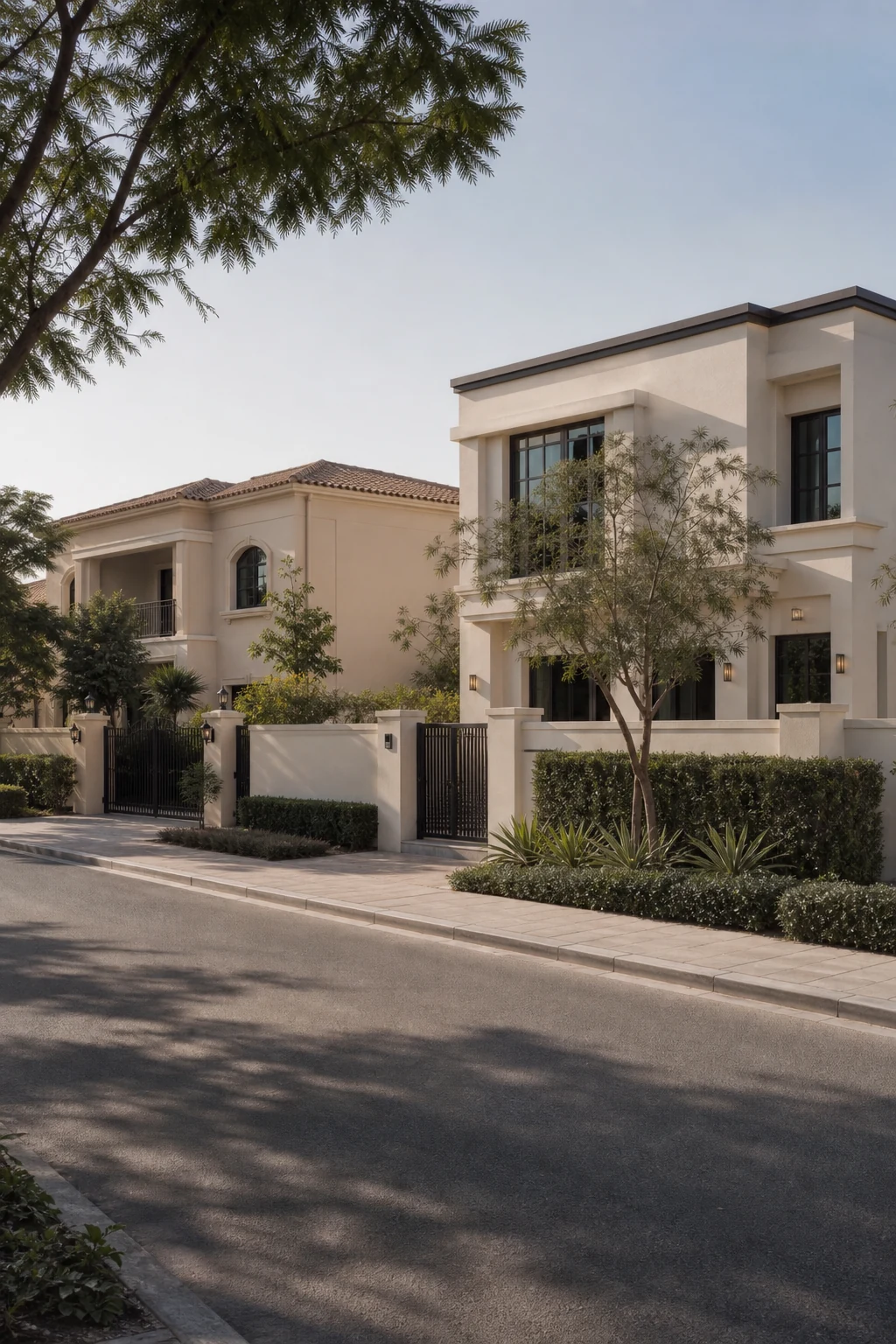 Two neighbouring villas with different architecture and presentation